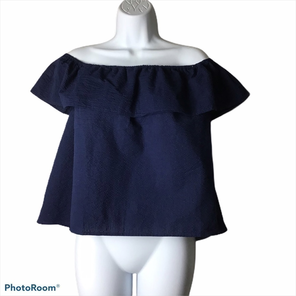 LAUREN James Auburn Navy Kippy Solid Top